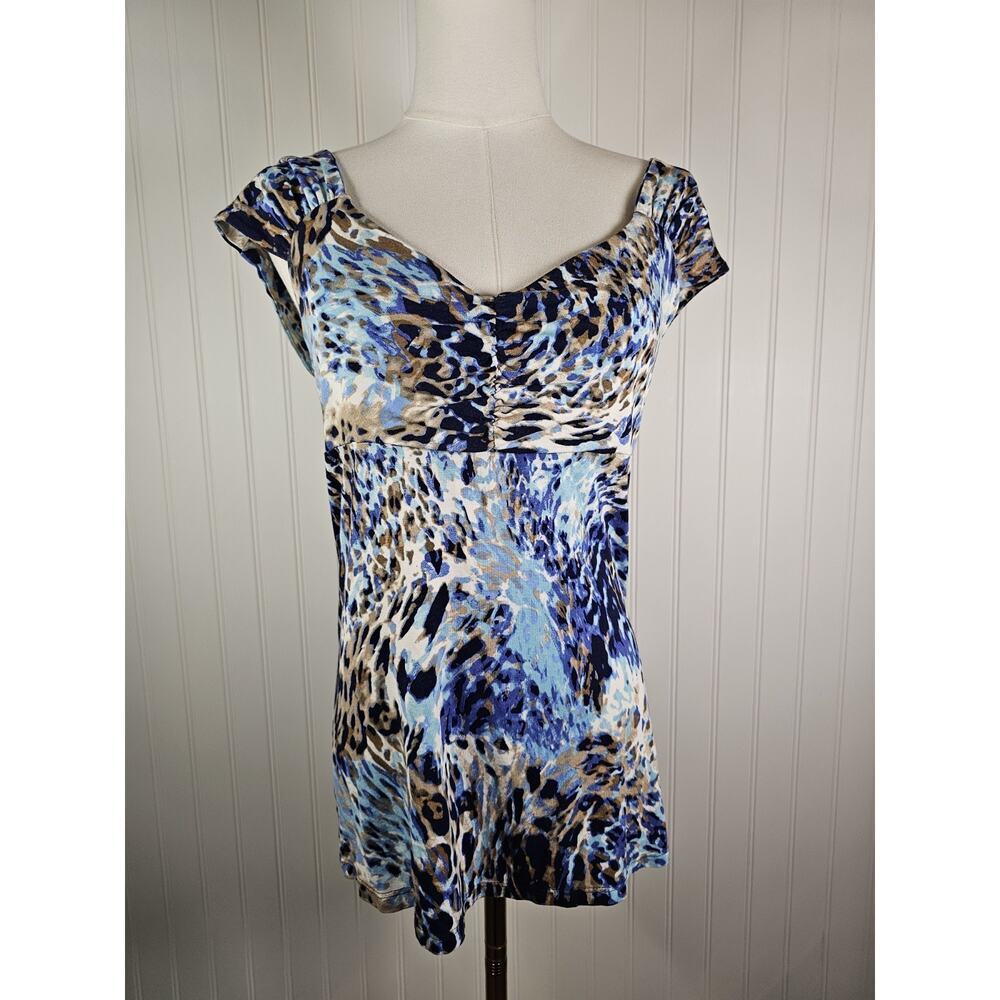 Boston Proper Leopard Shirt Clinched Tank Tunic Top Women's S Y2K Rayon Stretch